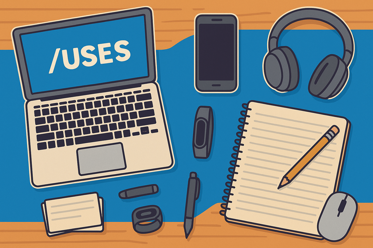 A laptop and a notebook with headphones and a pencil
